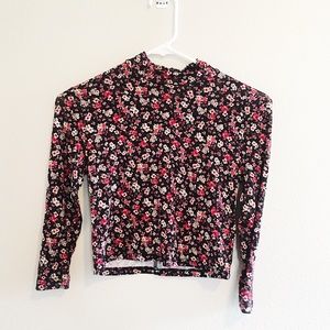 Black, floral crop top turtle neck